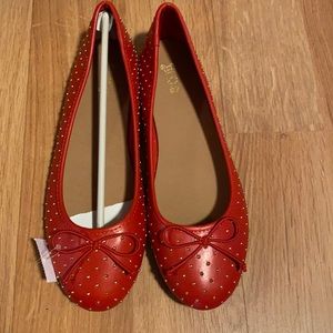 Women’s Red Flats W/Gold Studs Size 9.5, NWOT, Never Worn